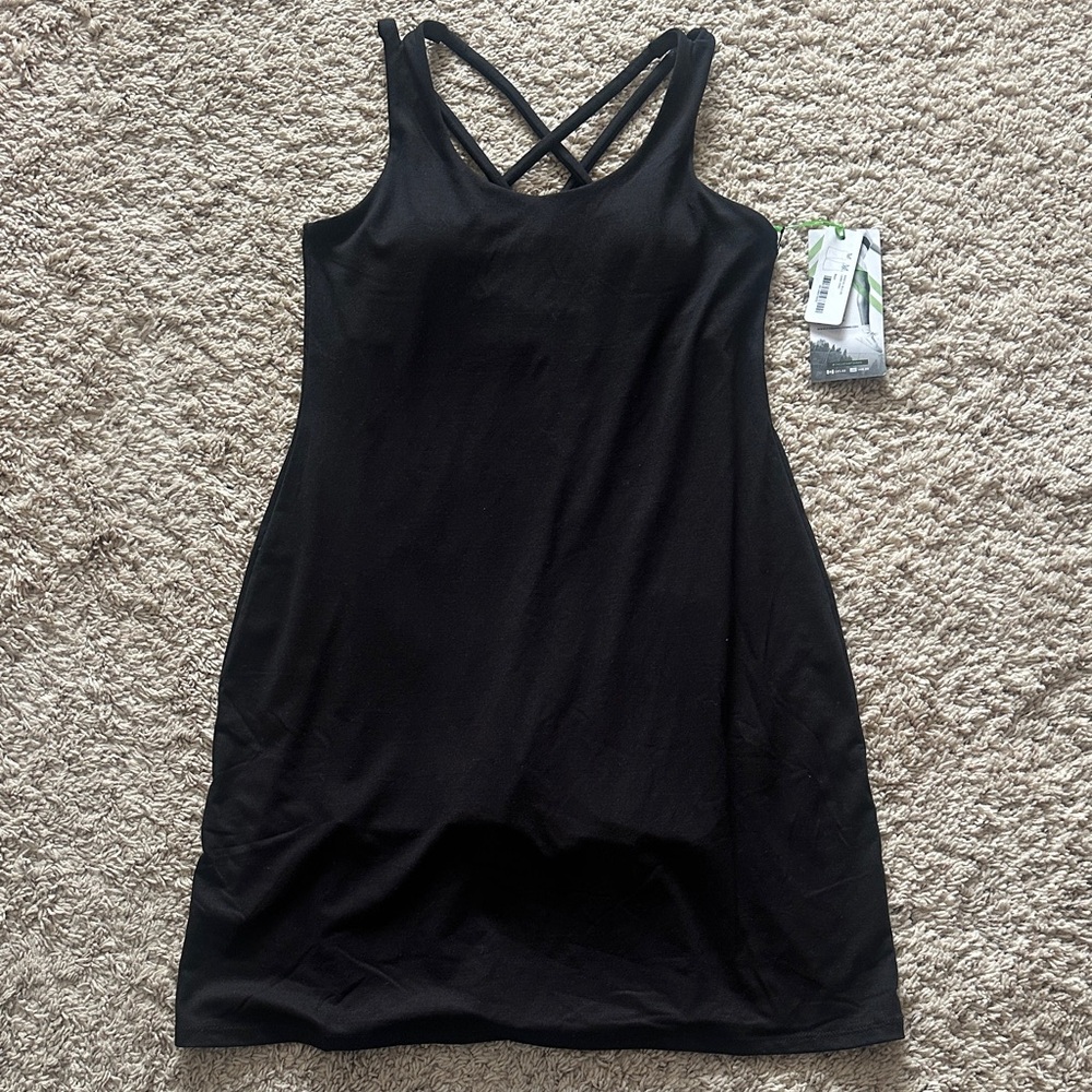 Kyodan Black Strappy Athletic Dress With Built in Bra Shorts Pocket Sz XS NWT
